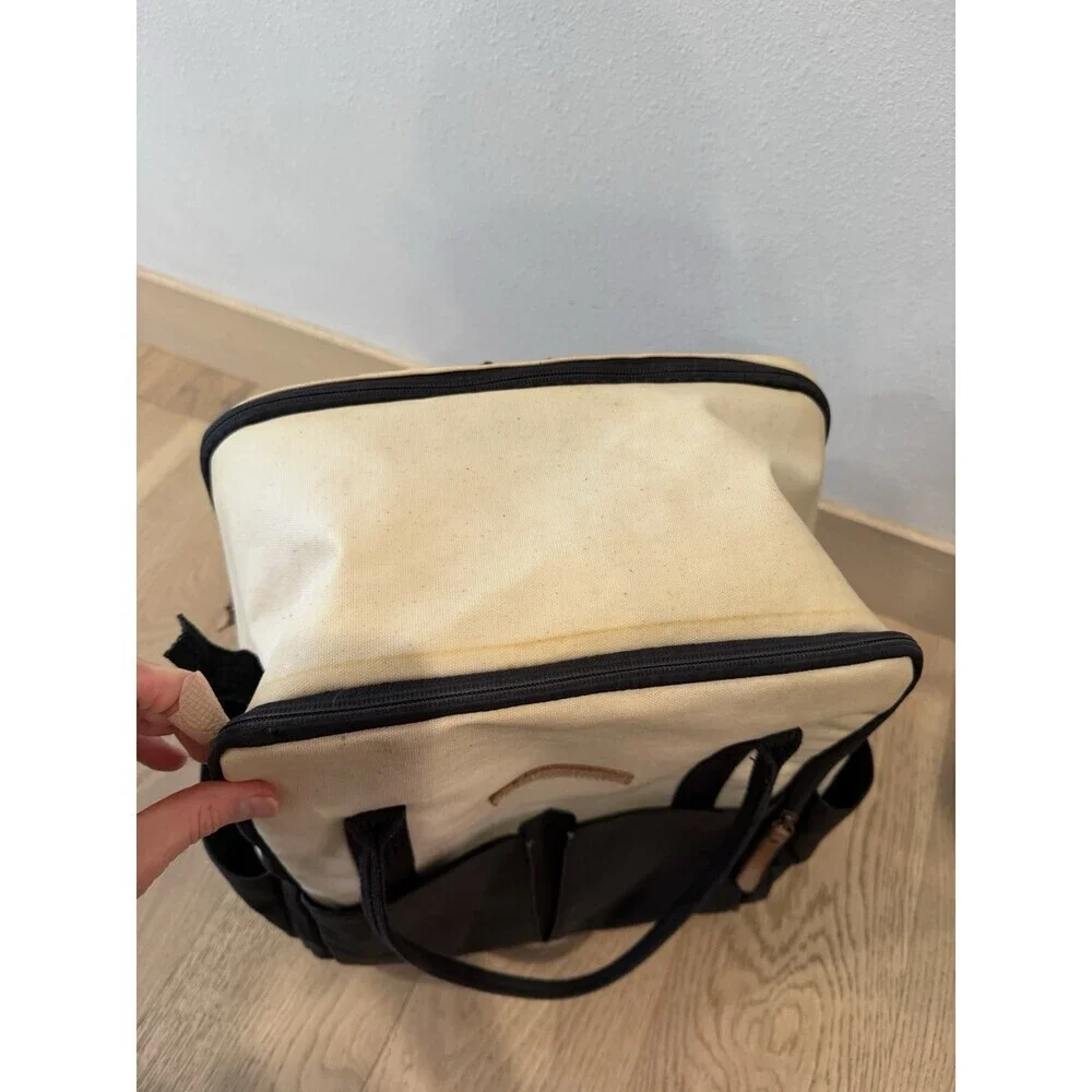 Petunia Pickle Bottom Boxy Backpack Canvas Cream Black  Baby Diaper Bag